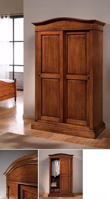 Armadio in legno stile arte povera con 2 ante scorrevoli Mobili 2G colore noce L: 125 cm, P: 67 cm, H: 206 cm