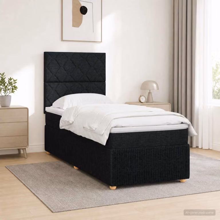 Letto Box Spring vidaXL con Materasso Ibrido e Illuminazione LED, Nero, L/P: 190 x 90 cm