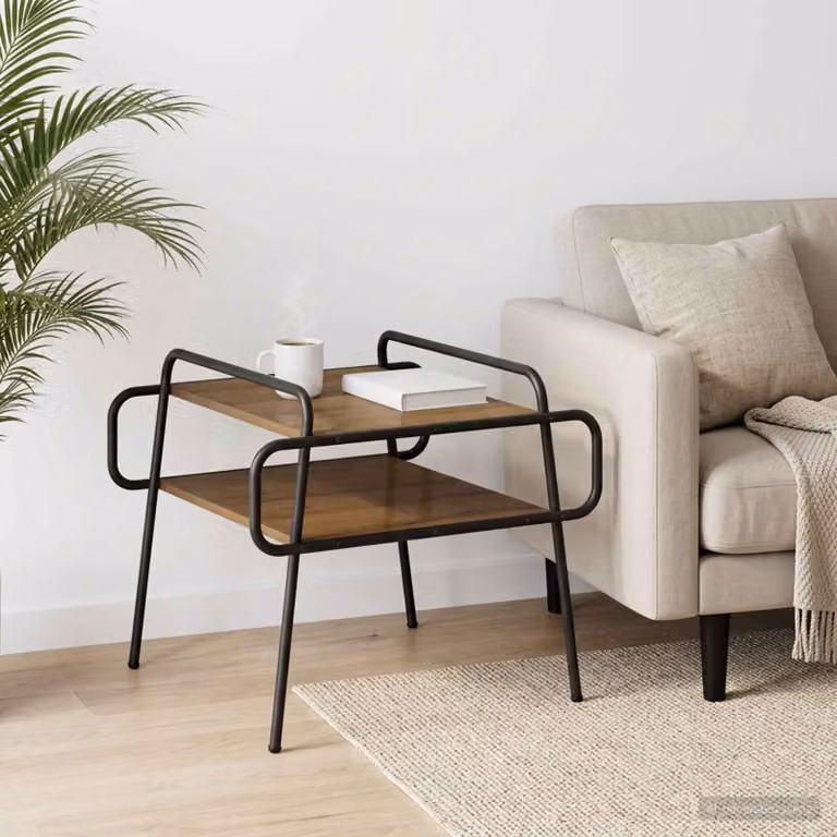 vidaXL Tavolino da salotto moderno in legno e metallo color rovere, L/P/H: 50 x 50 x 51 cm