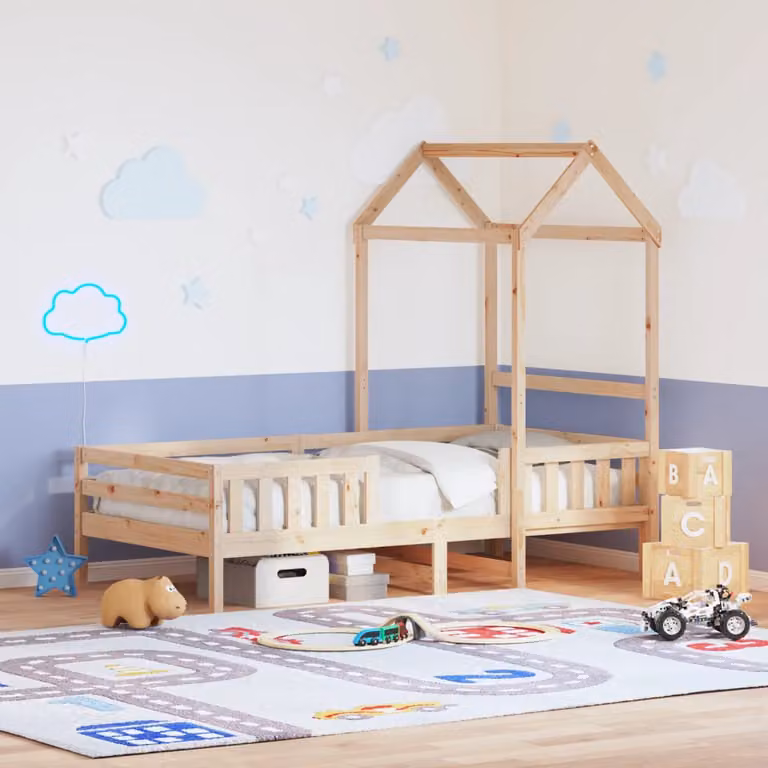 vidaXL Giroletto per bambini con tetto in legno massello di pino marrone L/P/H: 205,5 x 100 x 105,5 cm