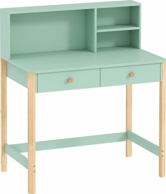 Scrivania per bambini AIYAPLAY in legno con 3 ripiani e 2 cassetti, Verde, L 90 cm x P 52 cm x H 105 cm