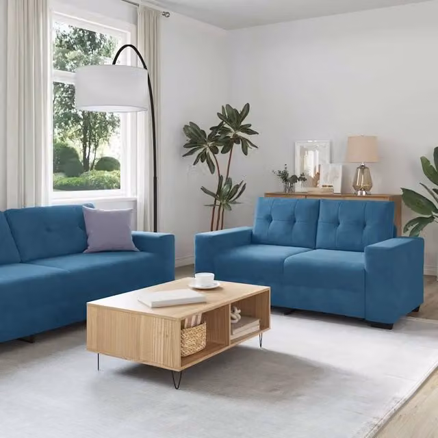 Set di divani 3 pezzi vidaXL in velluto blu con poltrona, divano a 2 posti e divano a 3 posti per soggiorno