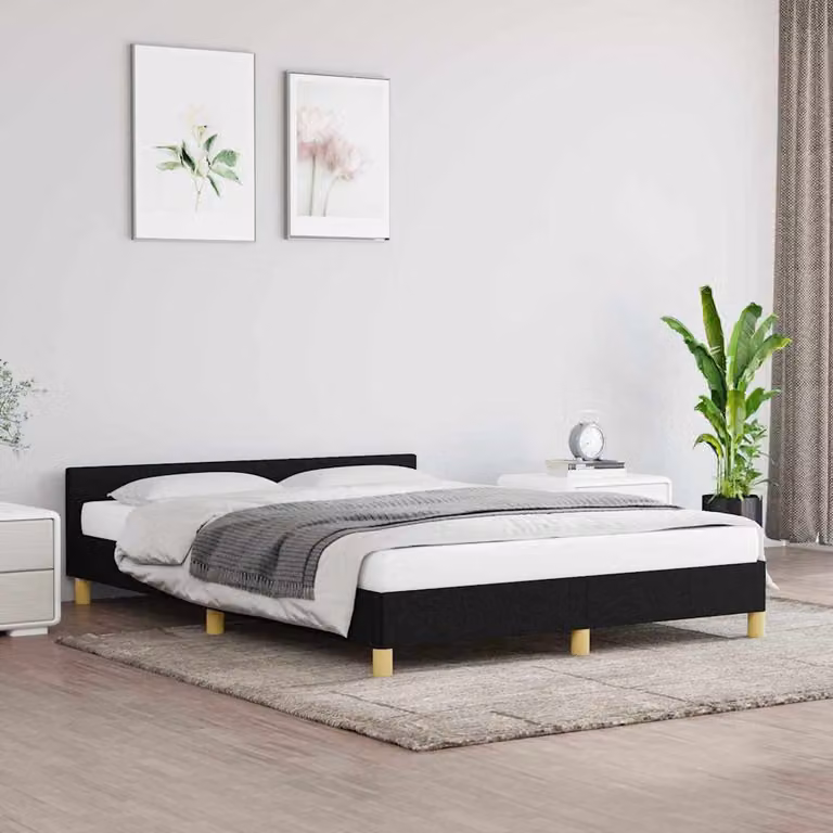 Giroletto vidaXL senza materasso in tessuto nero L/P/H: 140 x 190 x 146 cm