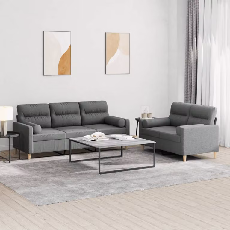 Set di divani vidaXL composto da un divano a 2 posti e uno a 3 posti in tessuto grigio con cuscini inclusi per il tuo soggiorno