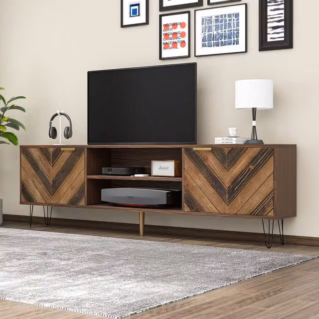 Mobile TV GL Store in Legno Massello con 2 Ante e 2 Scomparti, Colore Marrone e Beige, L/P/H: 157 x 48 x 38 cm