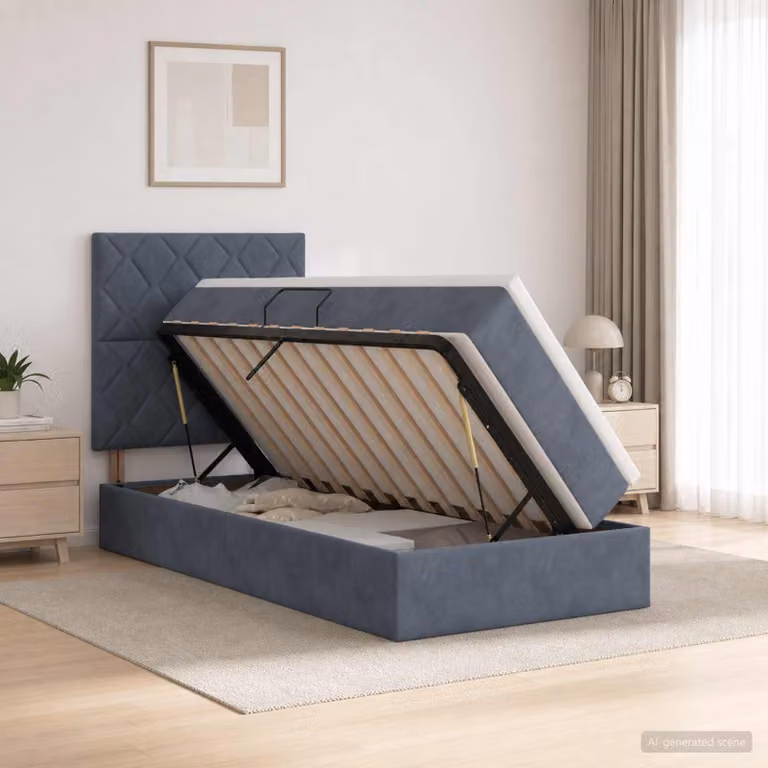 vidaXL Letto con contenitore e materasso in tessuto Grigio, L/P/H: 100 x 200 x 204 cm