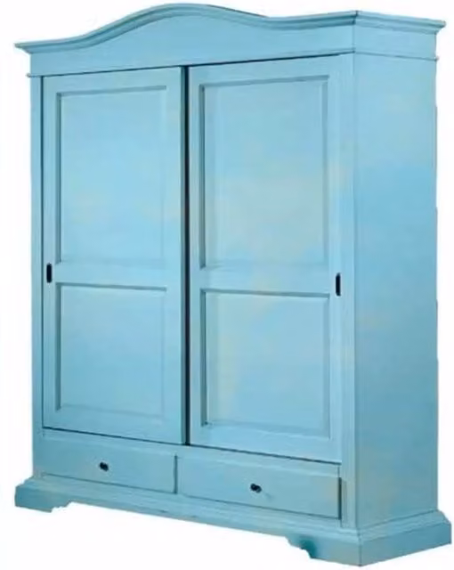 Armadio Shabby Chic con Ante Scorrevoli e Cassetti in Legno e MDF Blu Mobili 2G L: 180 cm, P: 67 cm, H: 225 cm