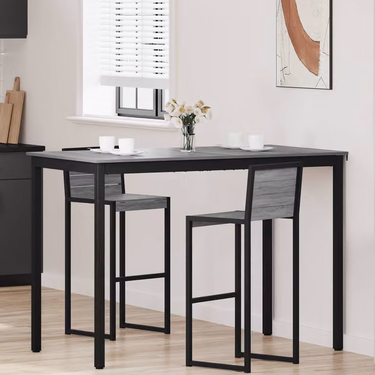 vidaXL Tavolo Bar Moderno Rettangolare in Legno Ingegnerizzato e Metallo, Nero e Grigio, L: 80 cm, P: 80 cm, H: 105 cm