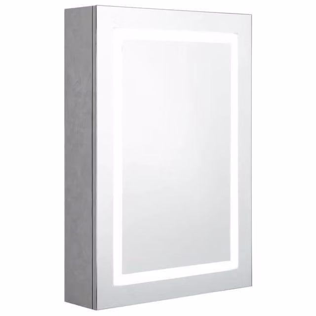 Mobiletto a specchio da parete moderno HELLOSHOP26 con illuminazione LED e ante in vetro, colore grigio, L: 50 cm, P: 13 cm, H: 70 cm