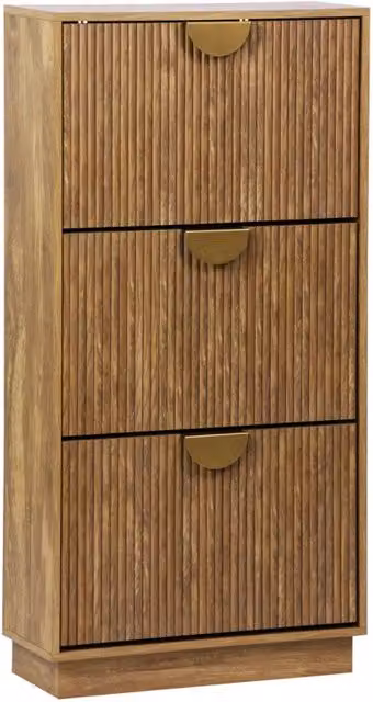 Scarpiera Sweeek in legno di mango marrone con 3 cassetti e design scanalato L: 121 cm, P: 25 cm, H: 60 cm