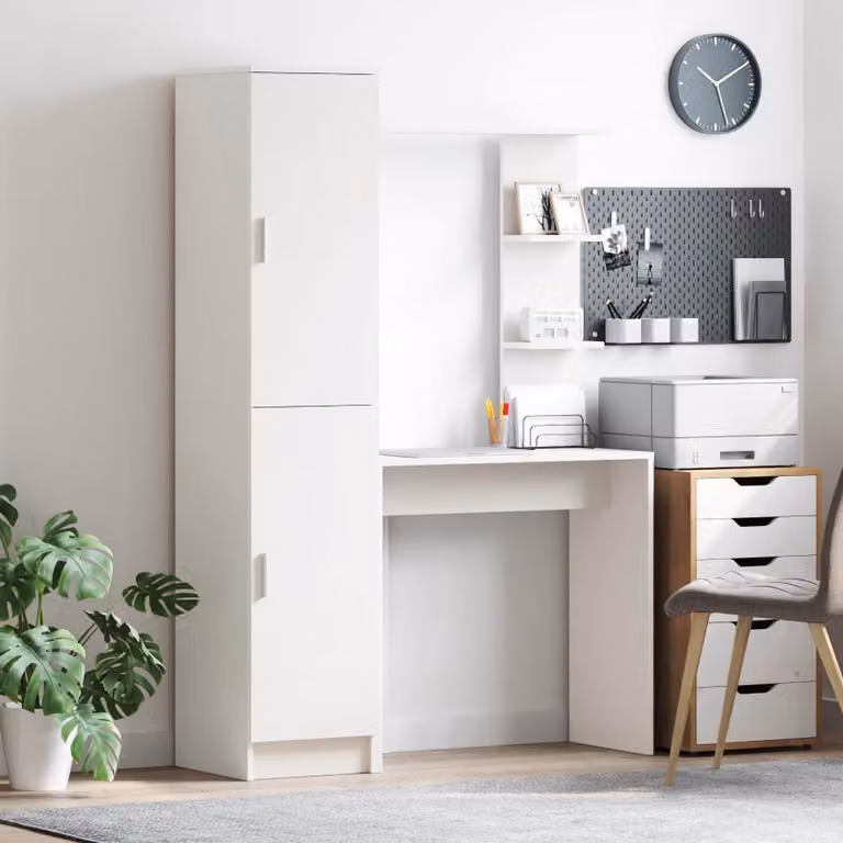 Set di scrivania con 2 scaffali da ufficio casa vidaXL in MDF bianco moderno L/P/H: 168 x 113,5 x 43,57 cm