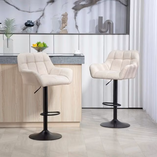 Set da 2 sgabelli alti REDOM regolabili in ecopelle beige con struttura in metallo