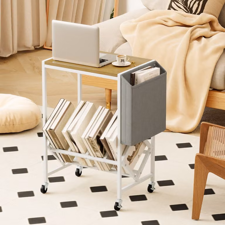 Carrello per giradischi e vinili Costway con ripiani porta media, Bianco