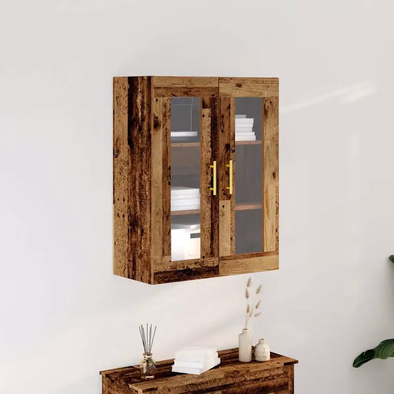 Armadietto a muro vidaXL in legno e vetro marrone con ante in vetro, L: 69,5 cm, P: 34 cm, H: 90 cm