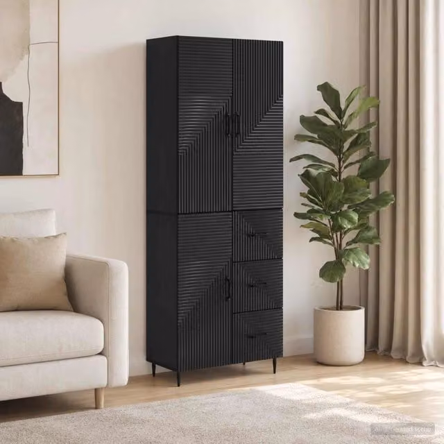 Set di 2 armadi moderni vidaXL in MDF nero opaco con ante a battente e cassetti per camera da letto o giardino L/P/H: 90.0 x 34.5 x 66.0 cm