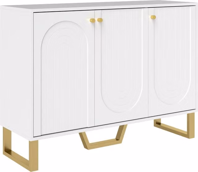 Buffet HOMCOM per soggiorno e sala da pranzo con ante e ripiano regolabile, bianco e oro, L 106,5 x P 35 x H 77,5 cm