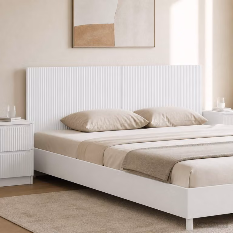 Testiera da muro vidaXL ARNHEM moderna in legno ingegnerizzato bianco lucido con ripiano integrato L: 180 cm, H: 50 cm, P: 15,1 cm