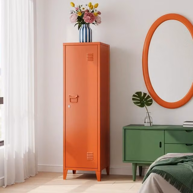 Armadio da ufficio in metallo Kurikka en.casa Rosso Matt con ante a battente e serratura, L: 38 cm, P: 38 cm, H: 137 cm