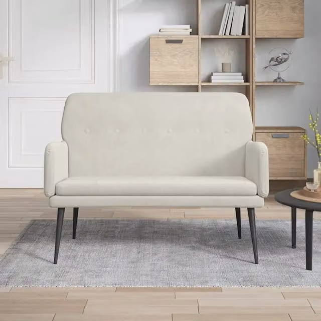 Panca Sgabello Poggiapiedi Design Mania in Velluto Beige L: 108 cm, P: 79 cm, H: 79 cm