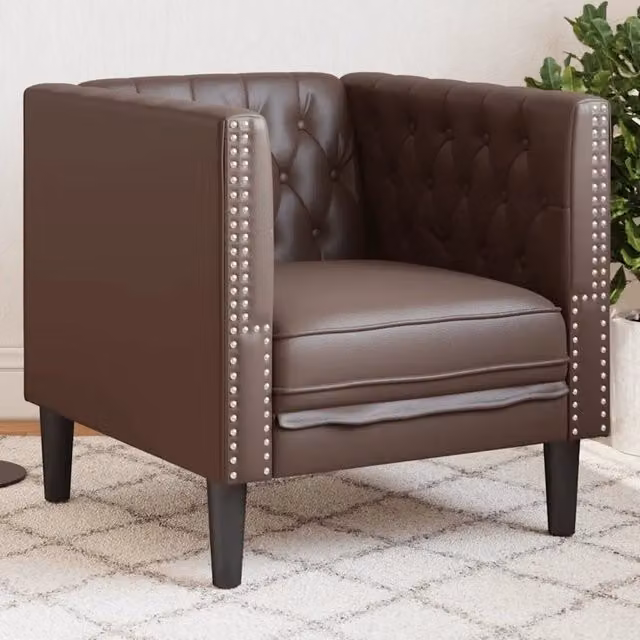 Poltrona Chesterfield vidaXL in similpelle marrone con braccioli