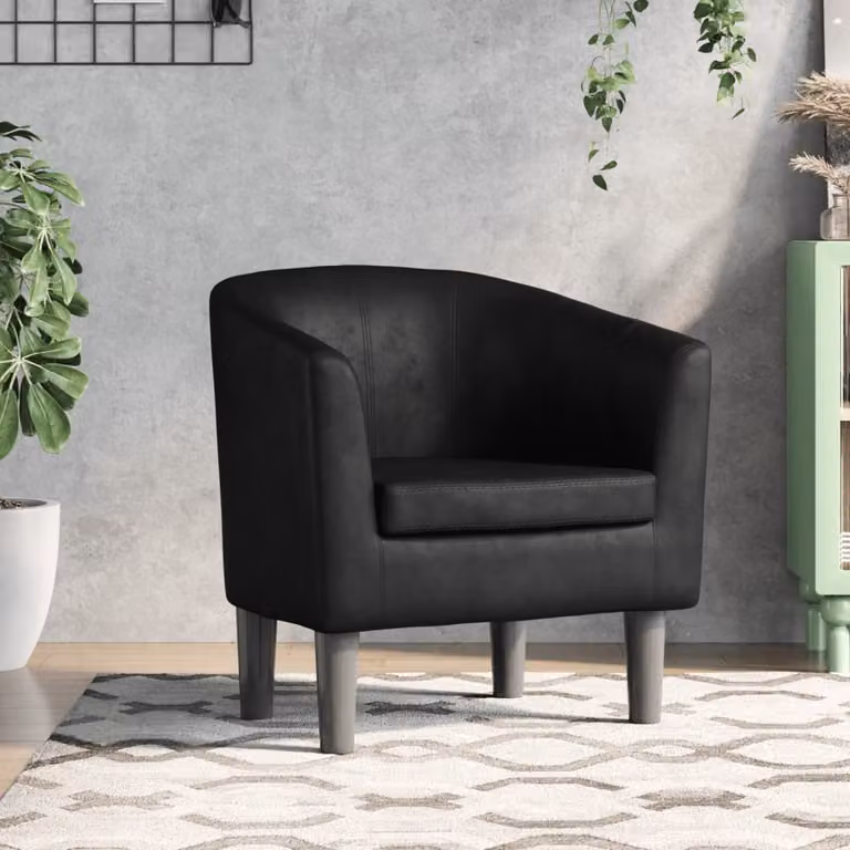 Poltrona Cabriolet moderna vidaXL in similpelle nera con struttura in legno e braccioli L/P/H: 68 x 70 x 56 cm