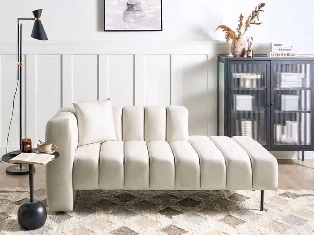 Chaise Lounge Sinistra BELIANI in Velluto e Ecopelle Bianca con Design Moderno e Gambe Nere L/P/H: 173 x 79 x 73 cm