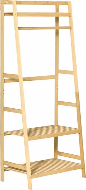 Appendiabiti da terra HOMCOM in legno di bambù con ripiani, design minimalista per ingresso e camera da letto, marrone e beige, L 70 cm x P 42 cm x H 164 cm
