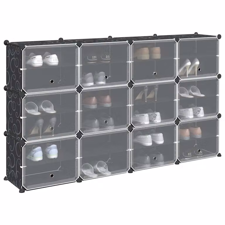 vidaXL Organizzatore Portaoggetti con 12 Cubi e Ante Trasparenti, Nero e Trasparente, L/P/H: 93,5 x 31,5 x 165,5 cm