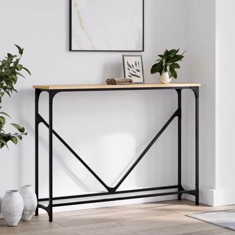vidaXL Tavolino Consolle in Legno Rovere Sonoma e Metallo, L 102 x P 22,5 x H 75 cm