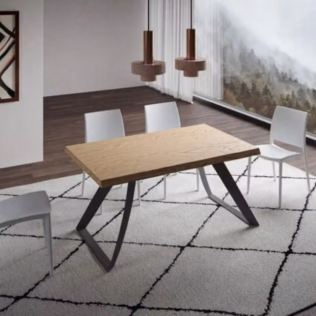 Tavolo fisso Itamoby in rovere scortecciato con gambe antracite L: 160 cm, P: 90 cm, H: 75 cm