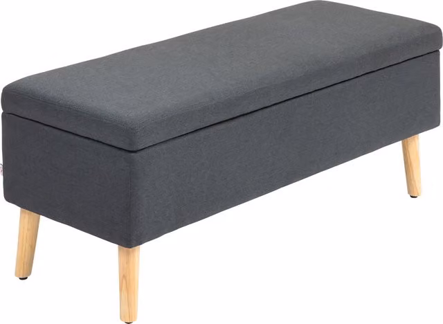 Panchina Imbottita con Spazio di Archiviazione HOMCOM in Legno di Gomma e Tessuto, L/P/H: 110 x 39 x 45 cm, Grigio
