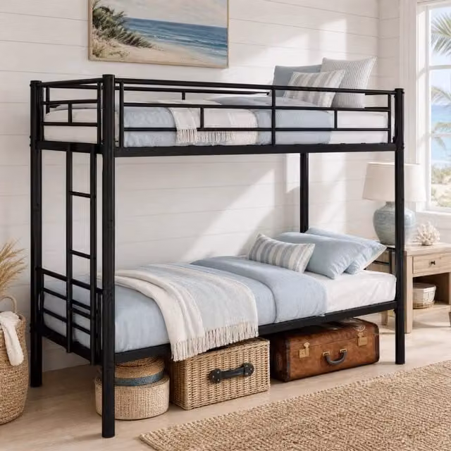 Letto a castello Mivray convertibile in due letti separati con scala e barriere di protezione nero L: 196 cm, P: 103 cm, H: 156 cm
