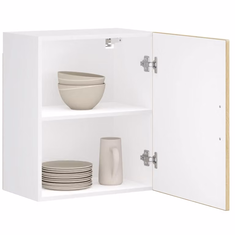 Set di 2 pensili da cucina moderni vidaXL in legno e MDF, colore marrone e bianco, con ante a battente e ripiani interni, montaggio a parete
