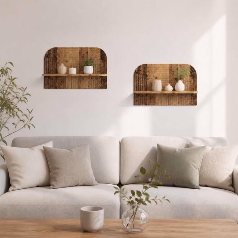 Set di 2 scaffali da parete vidaXL in legno color marrone antico, L 60 cm x P 13,5 cm x H 37,5 cm