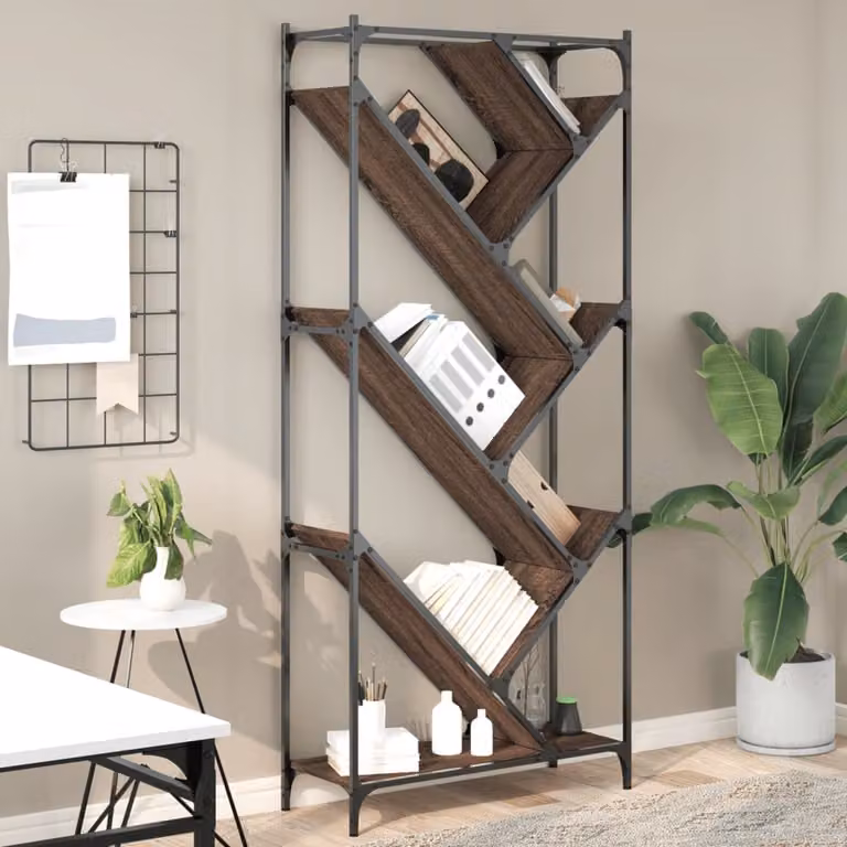 Libreria vidaXL in stile industriale in legno multistrato e metallo, colore rovere marrone, L 79 cm x P 30 cm x H 180 cm