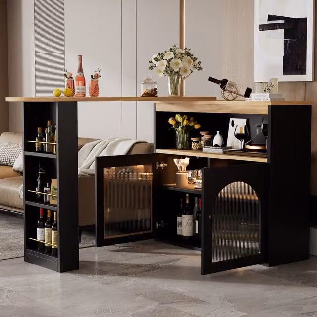 Tavolo da Bar Allungabile Aosom con Frontale in Vetro, Strisce LED Colorate e Rotazione a 360 Gradi, Nero, L: 138-193 cm, P: 39 cm, H: 105 cm