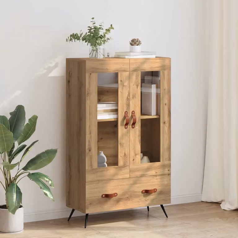 Credenza moderna vidaXL in rovere con ante in vetro e ripiani interni, colore marrone, L: 69,5 cm, P: 31 cm, H: 115 cm