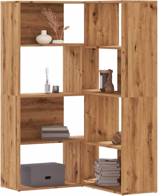 Libreria d'angolo moderna vidaXL in legno marrone con 4 ripiani, da appendere al muro, L 85 cm x P 20 cm x H 140 cm