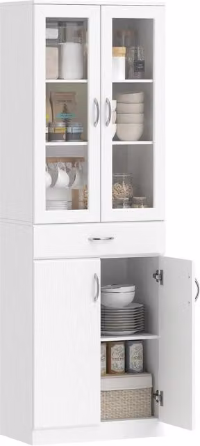 Mobile Cucina Xylo Bianco con Ante in Vetro, 2 Armadietti e 1 Cassetto, L: 60 cm, P: 35 cm, H: 180 cm