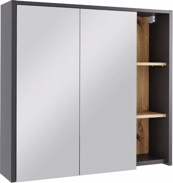Mobile da bagno Vicco moderno con ante in vetro e ripiani interni, L: 80 cm, H: 75 cm, Colore Viola e Grigio Rovere