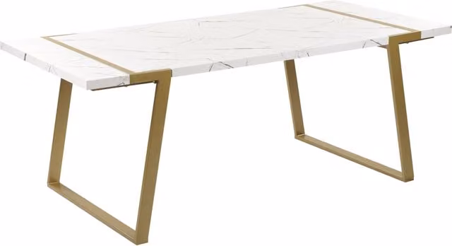 Tavolo da pranzo rettangolare Glamour BELIANI con piano in MDF effetto marmo bianco e gambe in metallo dorate, per 8 persone, L: 200 cm, P: 90 cm, H: 76 cm
