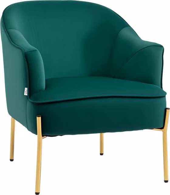 Poltrona Lounge HOMCOM in Velluto Verde con Gambe in Acciaio, L: 62 cm, P: 69 cm, H: 75 cm