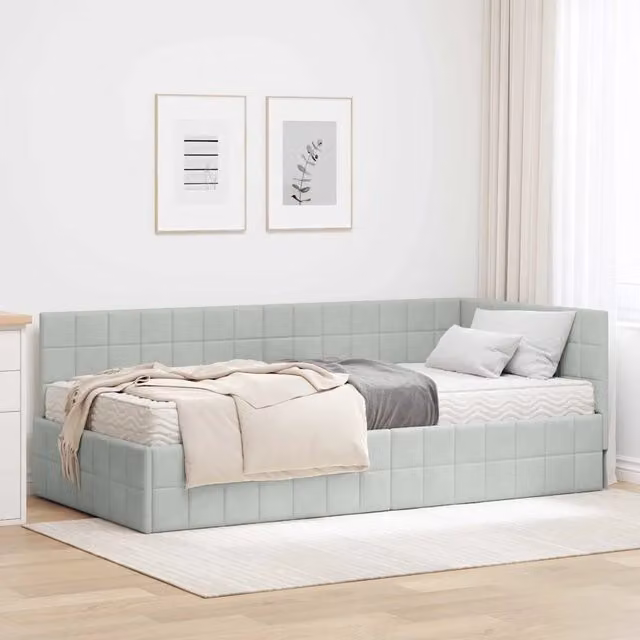 Letto Angolare Moderno vidaXL con Materasso in Schiuma Grigio, L/P/H: 100 x 200 x 72 cm