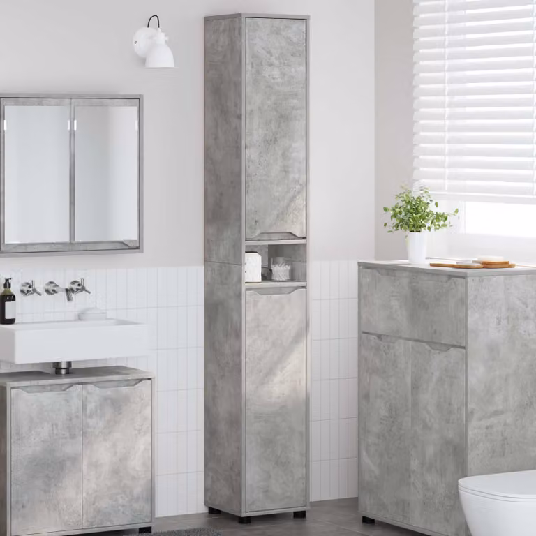 Mobile da bagno moderno vidaXL in grigio cemento con ante a battente e ripiani interni L/P/H: 30,5 x 30 x 195 cm