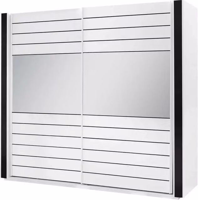 Armadio moderno Meublorama LINA con ante scorrevoli e specchi, bianco e nero, L: 220 cm, H: 225 cm, P: 68 cm
