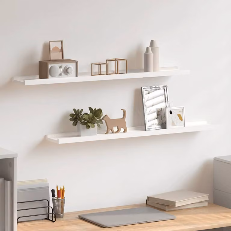 Set di 2 mensole da parete vidaXL in MDF laccato bianco, design moderno, L 80 cm x P 9 cm x H 3 cm
