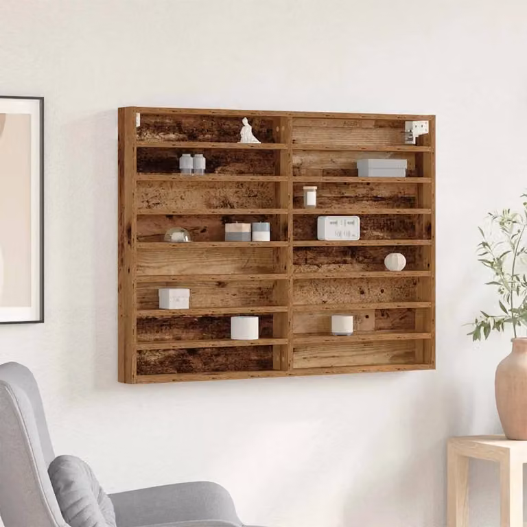 Vetrina da parete vidaXL in legno vecchio marrone con ante in vetro e ripiani interni, L 100 x P 8,5 x H 75 cm