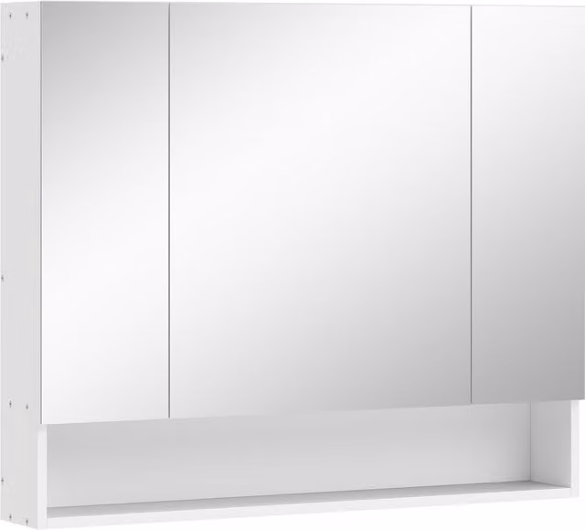 Mobile Bagno con Specchio kleankin Bianco con 3 Ante Soft Close e Ripiani Regolabili L: 90 cm, P: 15 cm, H: 75 cm