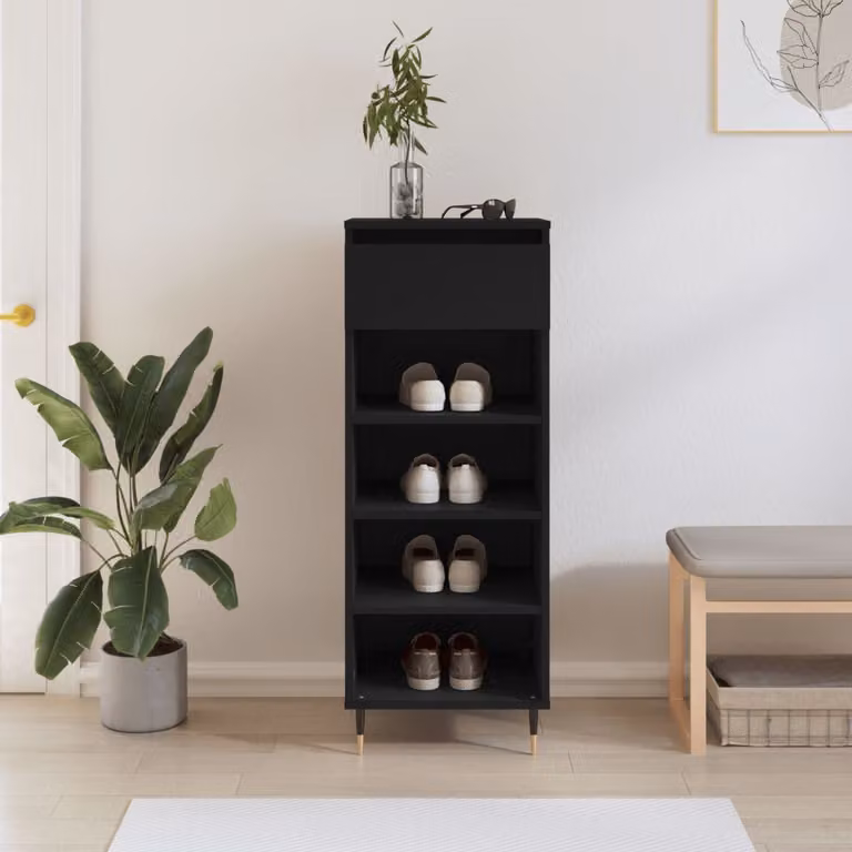 Scarpiera moderna vidaXL nera con ante a battente e ripiani interni, L: 40 cm, P: 36 cm, H: 105 cm