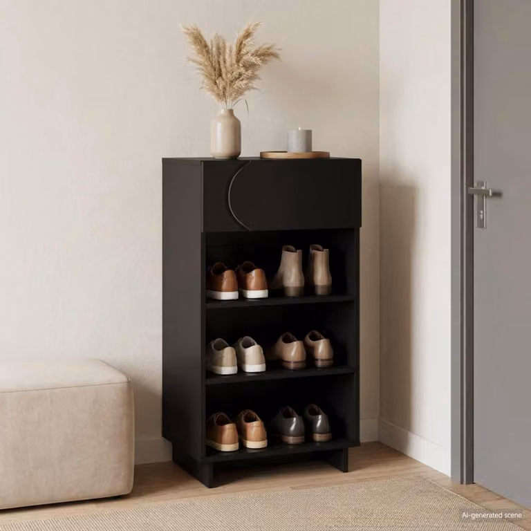 Scarpiera vidaXL in MDF Nero Opaco con Ante a Rollante e Ripiani, L/P/H: 48 x 38 x 87,5 cm